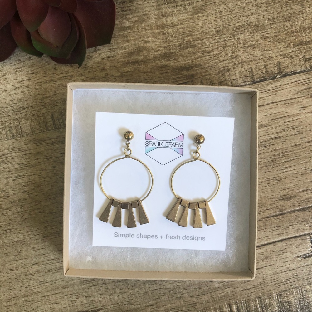 Sparklefarm Brass Boho Chic Hoop Earrings NWOT - Picture 2 of 8